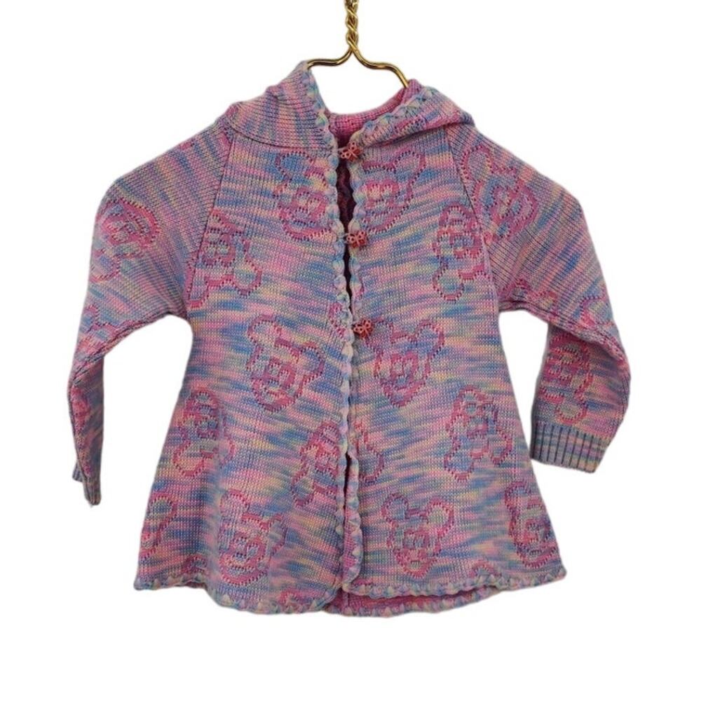 Girls Mickey Mouse Multi Color Knitted Hooded Sweater Size 3T- 4T est‎